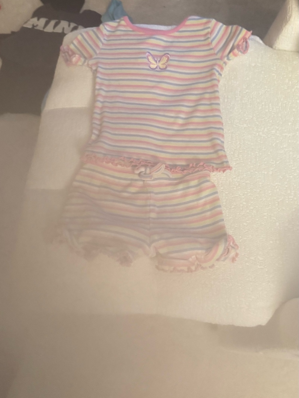 Girls Pastel Rainbow Stripe Pajama Set with Butterfly